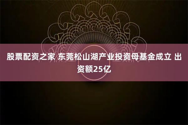 股票配资之家 东莞松山湖产业投资母基金成立 出资额25亿